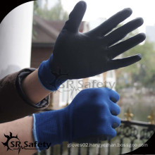 SRSAFETY Pu Coated Nylon Garden Glove Pu GlovesSRSAFETY blue nylon knitted gloves coated green latex work gloves/safety glvoes